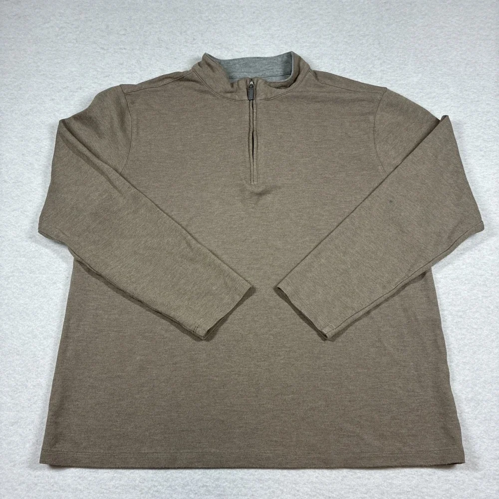 Mizzen + Main Mens Proflex Quarter Zip Brown Tan Stretch Pullover LS Size Large